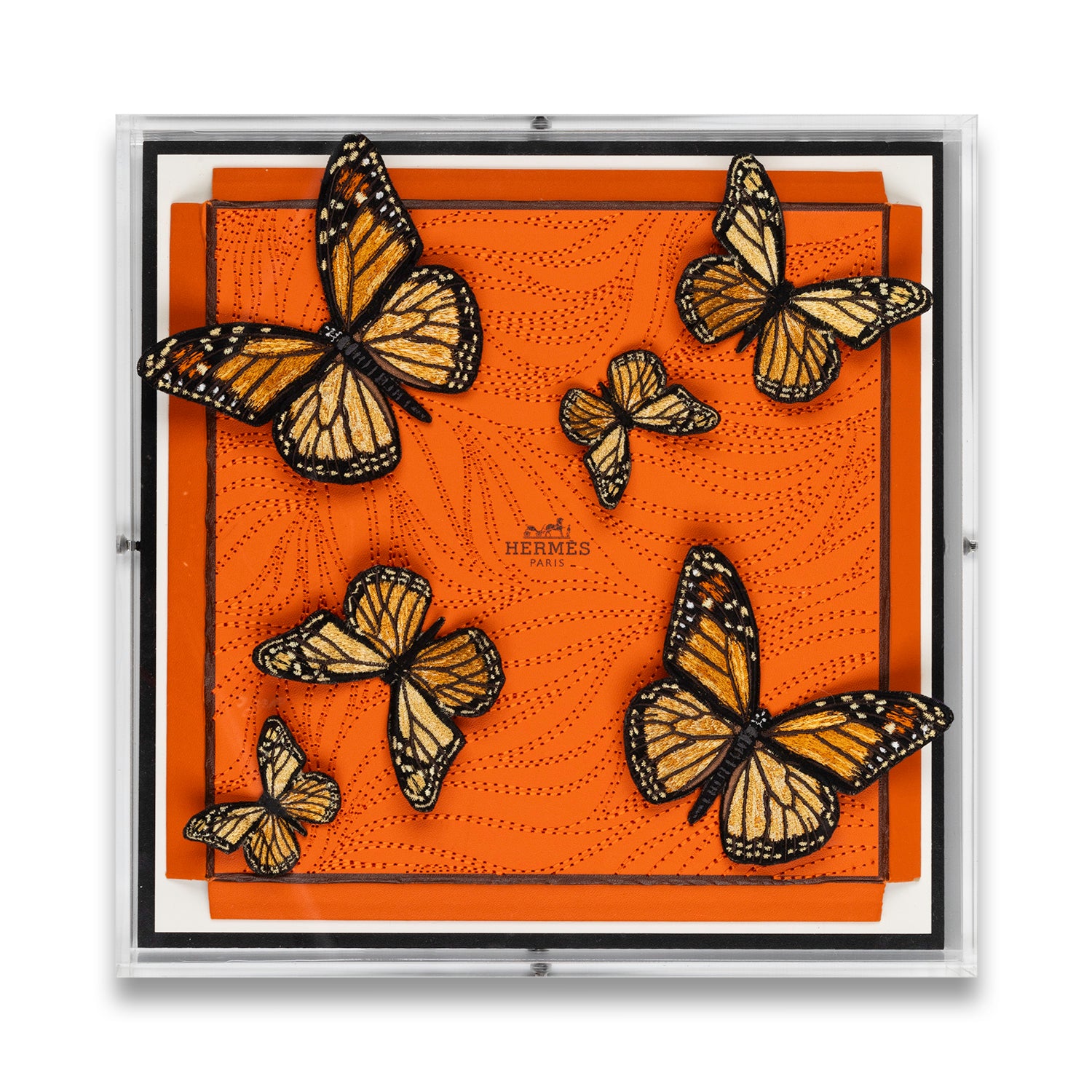 Hermes Orange Swarm Butterfly Swarm by Stephen Wilson (12x12x2")