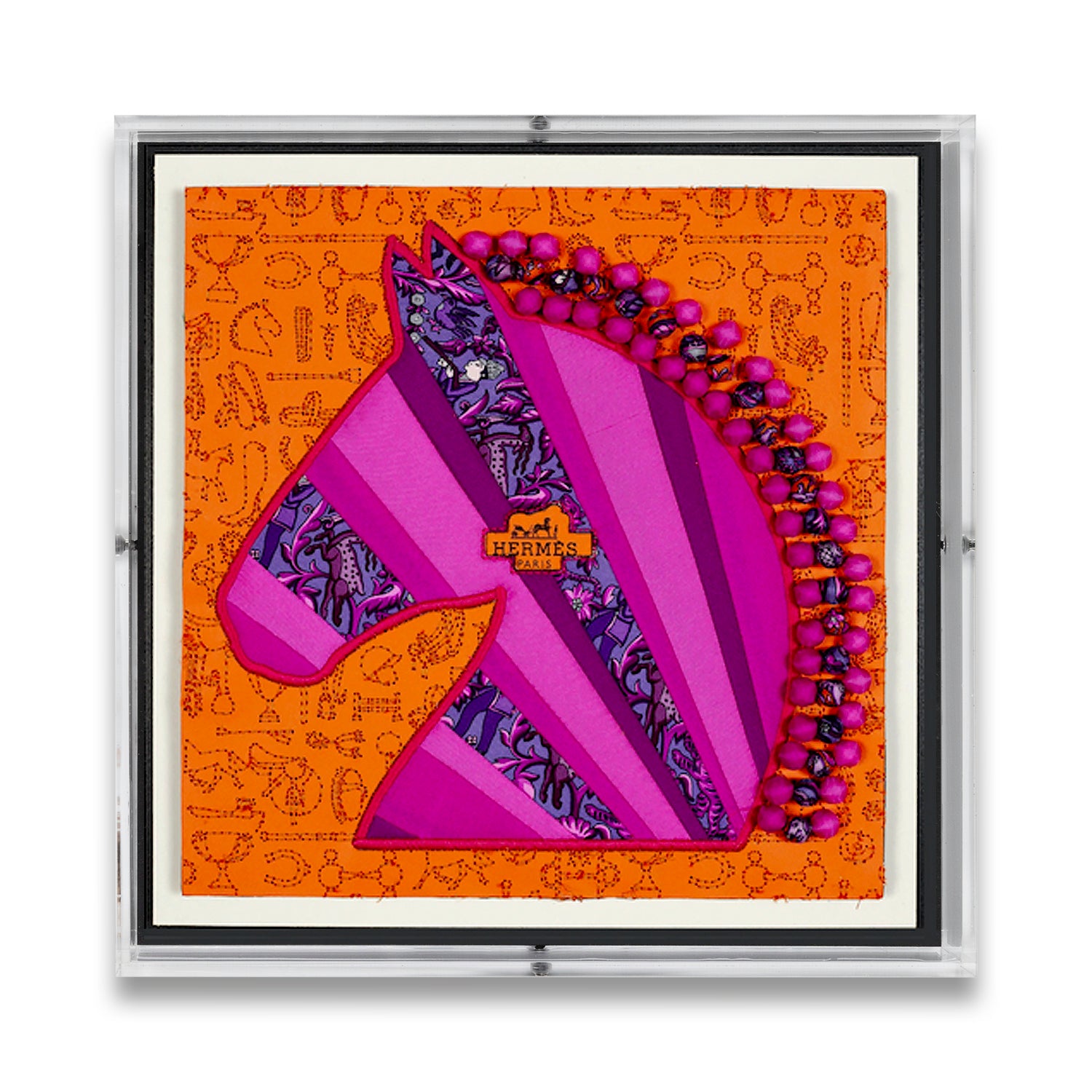 Magenta Knight with Pom Pom on Orange Hermès by Stephen Wilson 12x12x2