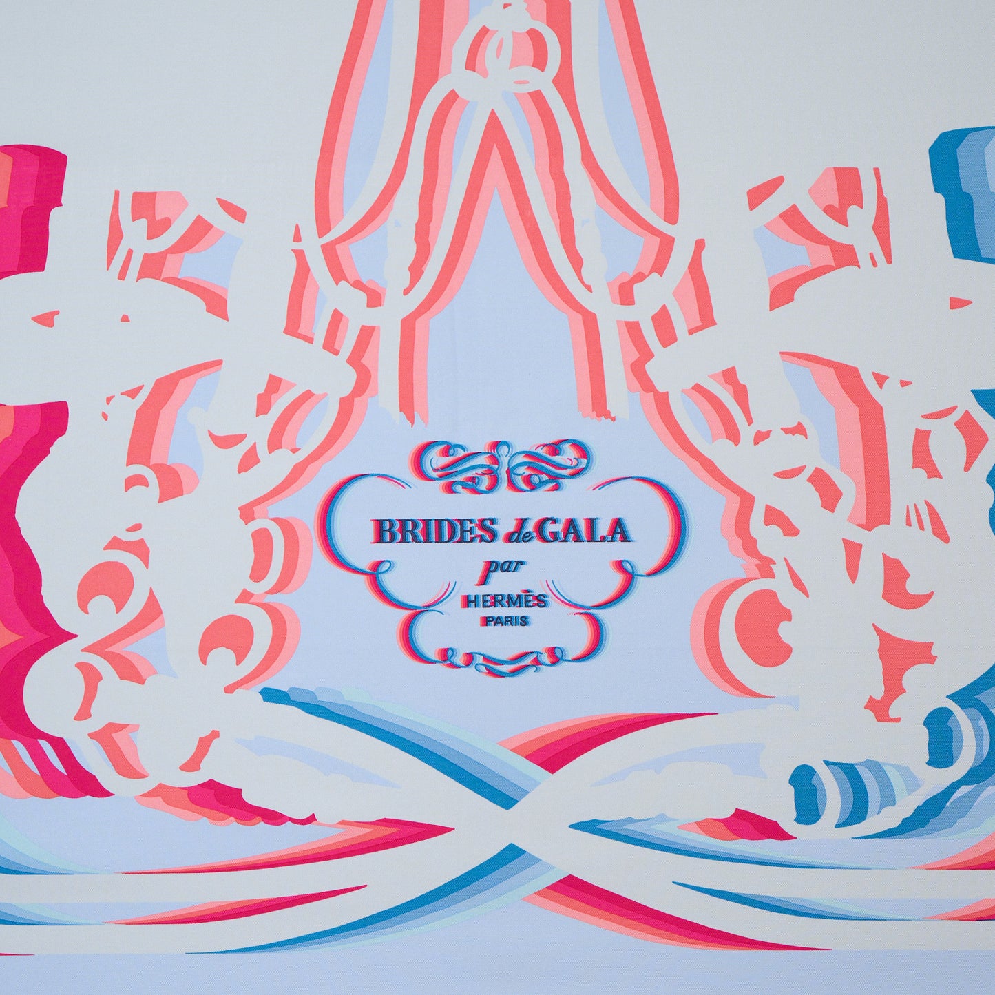 Framed Brides De Gala Hermès Shadow Silk Scarf in a 36x36x2" Shadowbox Rose Rif Edition