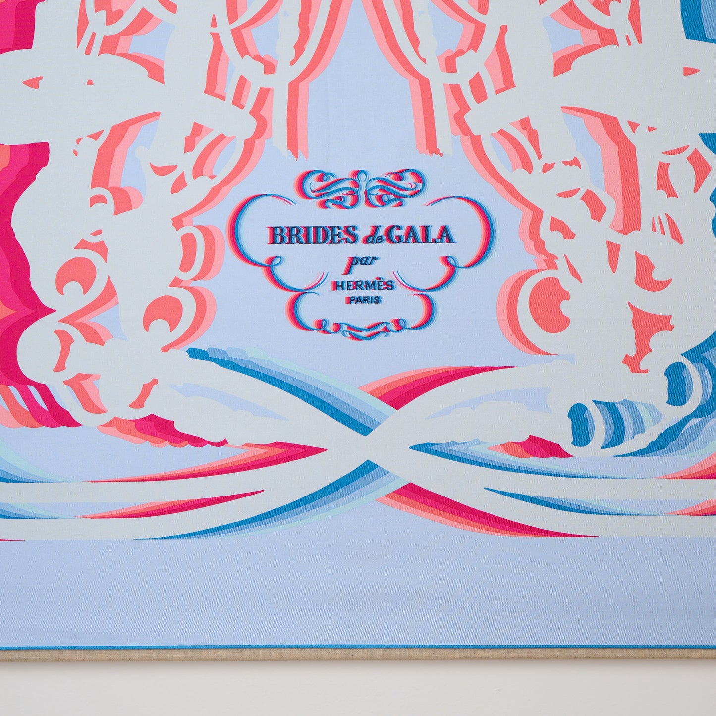 Framed Brides De Gala Hermès Shadow Silk Scarf in a 36x36x2" Shadowbox Rose Rif Edition