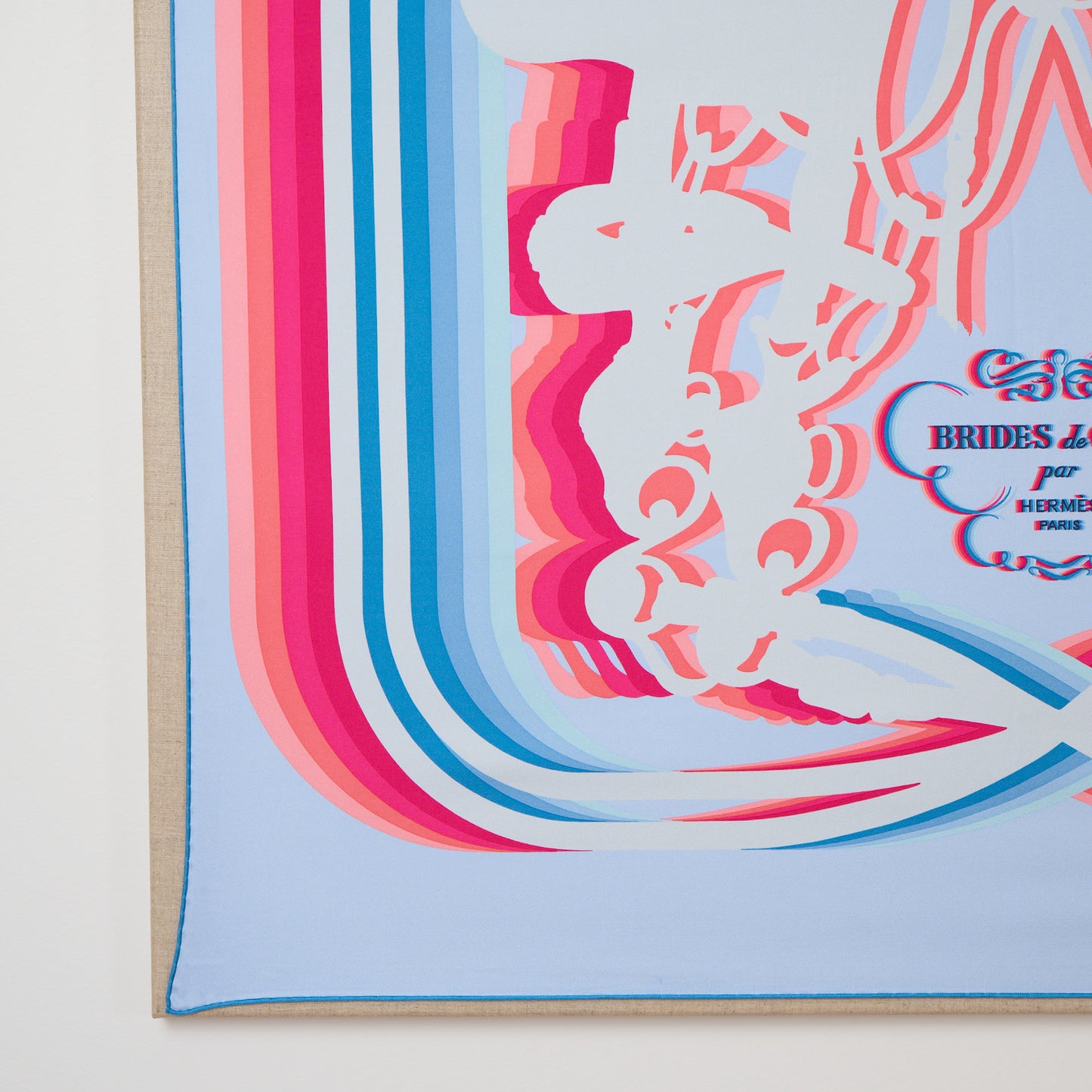 Framed Brides De Gala Hermès Shadow Silk Scarf in a 36x36x2" Shadowbox Rose Rif Edition