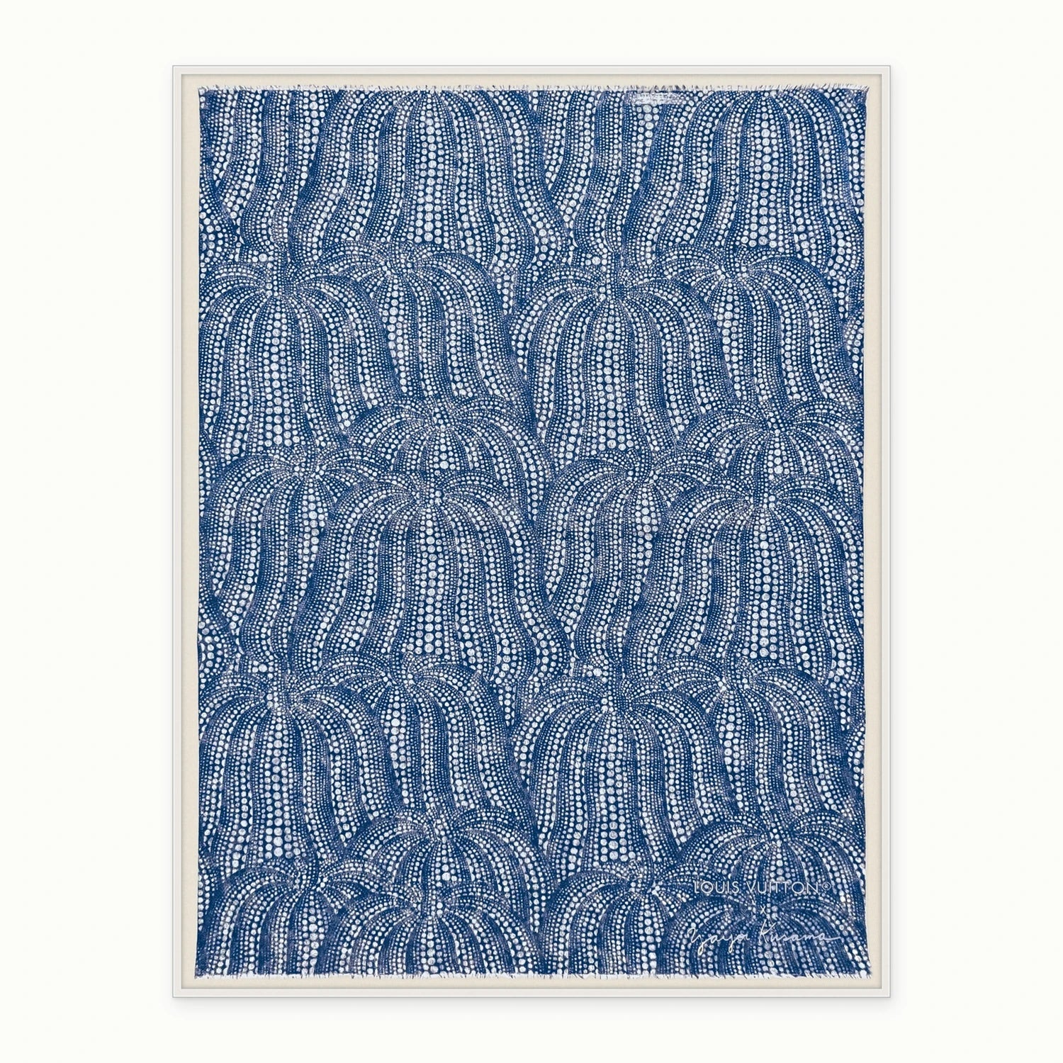 Framed Louis Vuitton x Yayoi Kusama Blue Silk Scarf in a Custom 57x79" Shadowbox