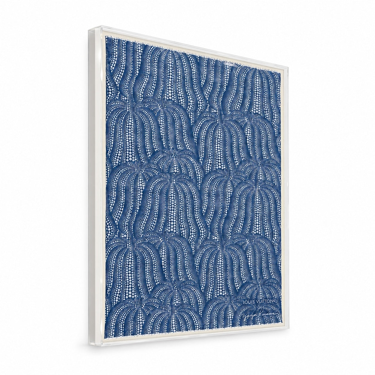 Framed Louis Vuitton x Yayoi Kusama Blue Silk Scarf in a Custom 57x79" Shadowbox