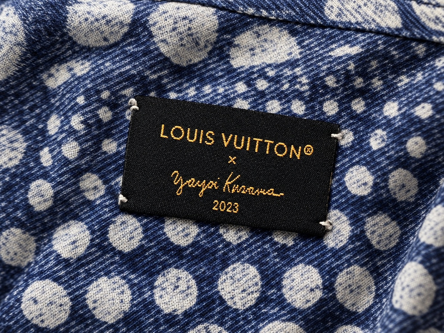 Framed Louis Vuitton x Yayoi Kusama Blue Silk Scarf in a Custom 57x79" Shadowbox