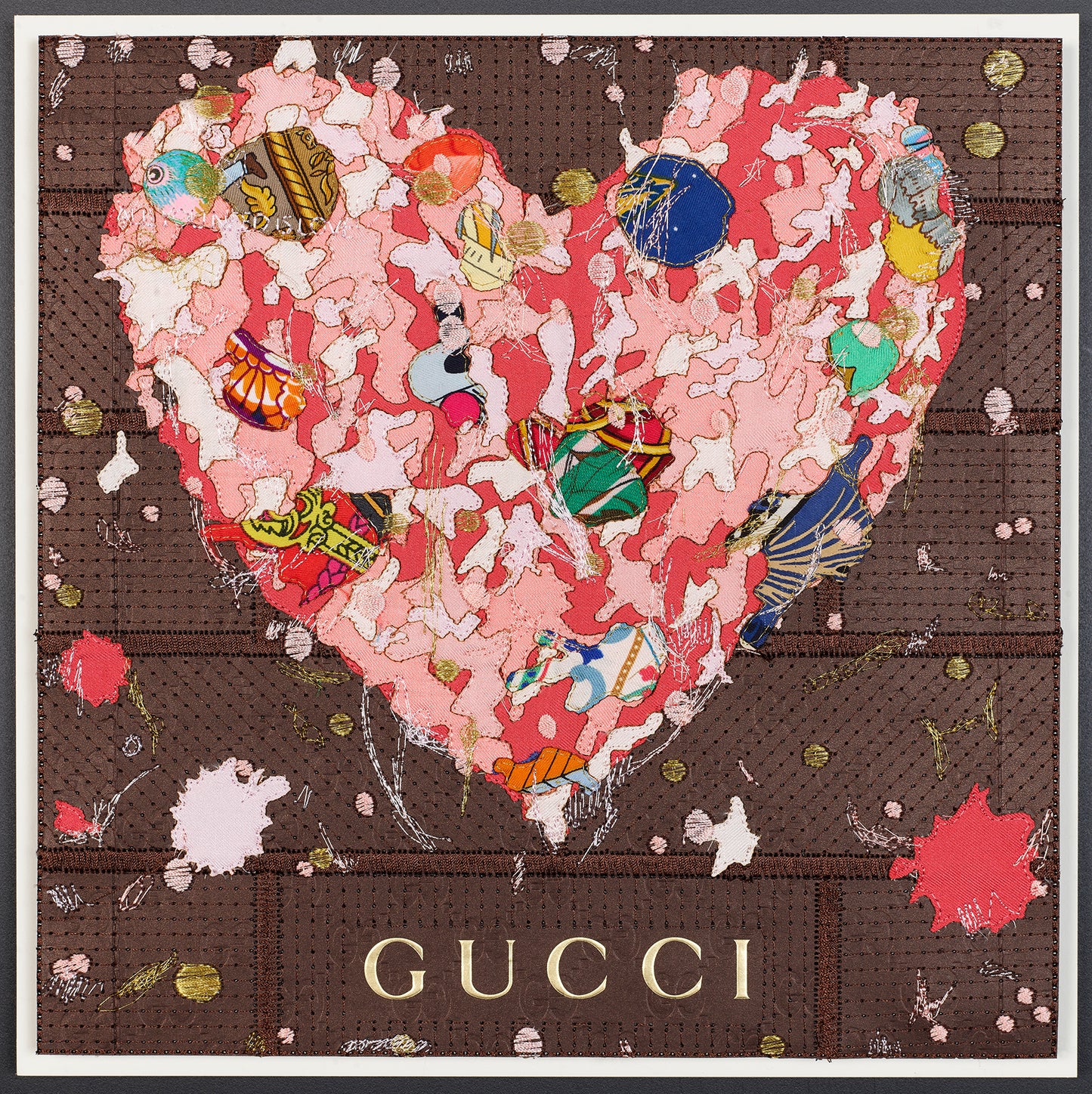 Brown Gucci Graffiti Heart by Stephen Wilson 12x12x2"