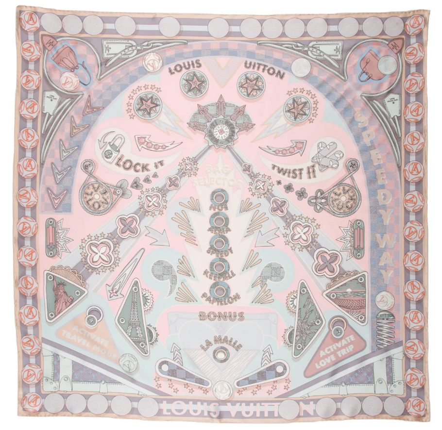 Framed Louis Vuitton Pinball Pink Scarf in 36x36x2 Shadowbox