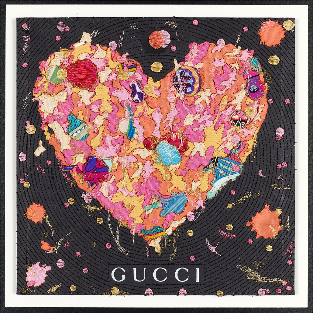 Black Gucci Graffiti Heart by Stephen Wilson 12x12x2"