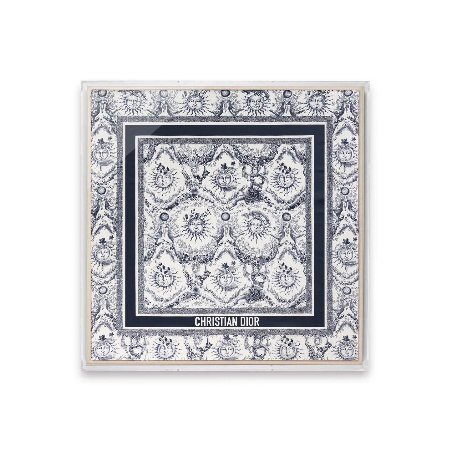 Framed Christian Dior Toile de Jouy Silk Scarf in a 36x36x2" Shadowbox