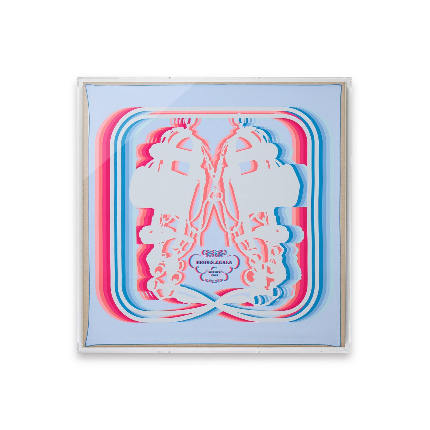 Framed Brides De Gala Hermès Shadow Silk Scarf in a 36x36x2" Shadowbox Rose Rif Edition