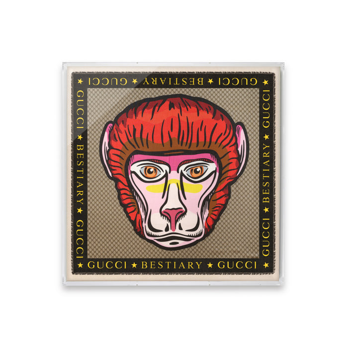 Framed Gucci Multicolour GG Monogram Bestiary Scarf in a 58x58x2" Shadowbox