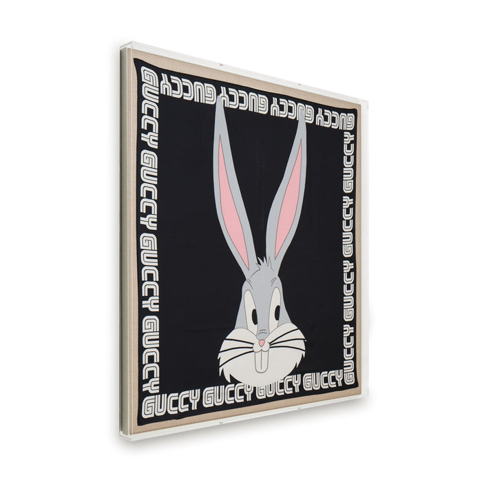 Framed Gucci Bugs Bunny Print Silk Guccy Scarf in a 36x36x2" Shadowbox