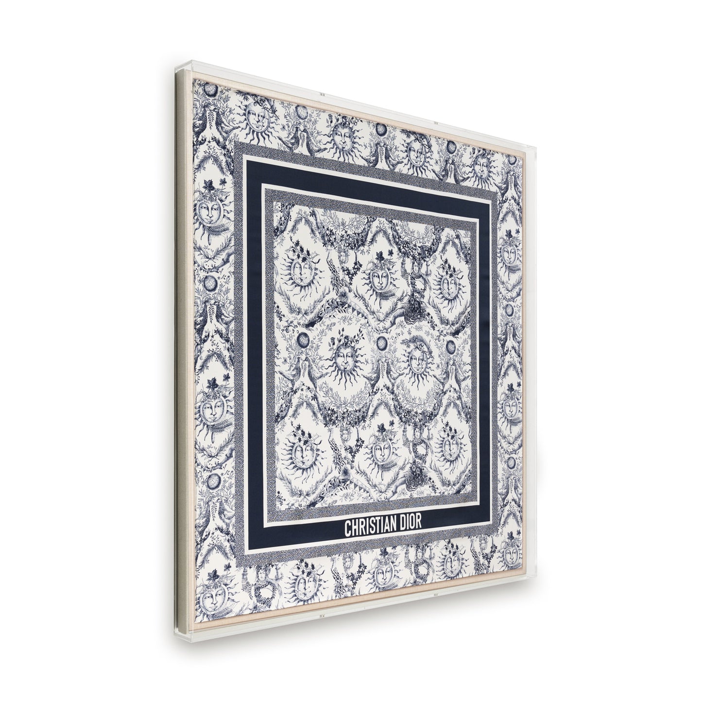 Framed Christian Dior Toile de Jouy Silk Scarf in a 36x36x2" Shadowbox