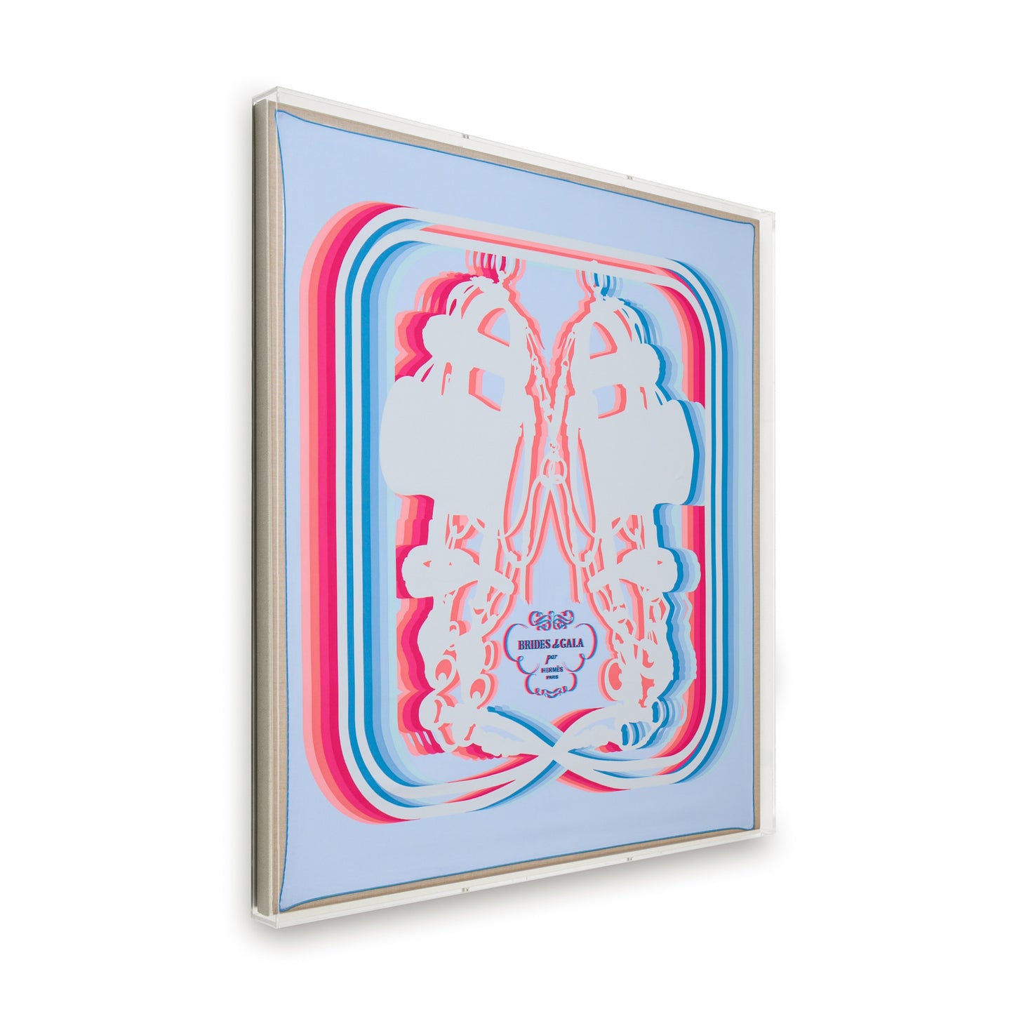 Framed Brides De Gala Hermès Shadow Silk Scarf in a 36x36x2" Shadowbox Rose Rif Edition