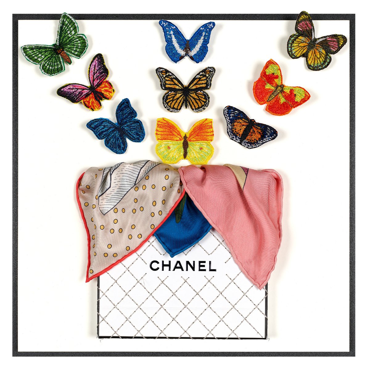 Chanel White Butterfly Surprise by Stephen Wilson (12x12x2")