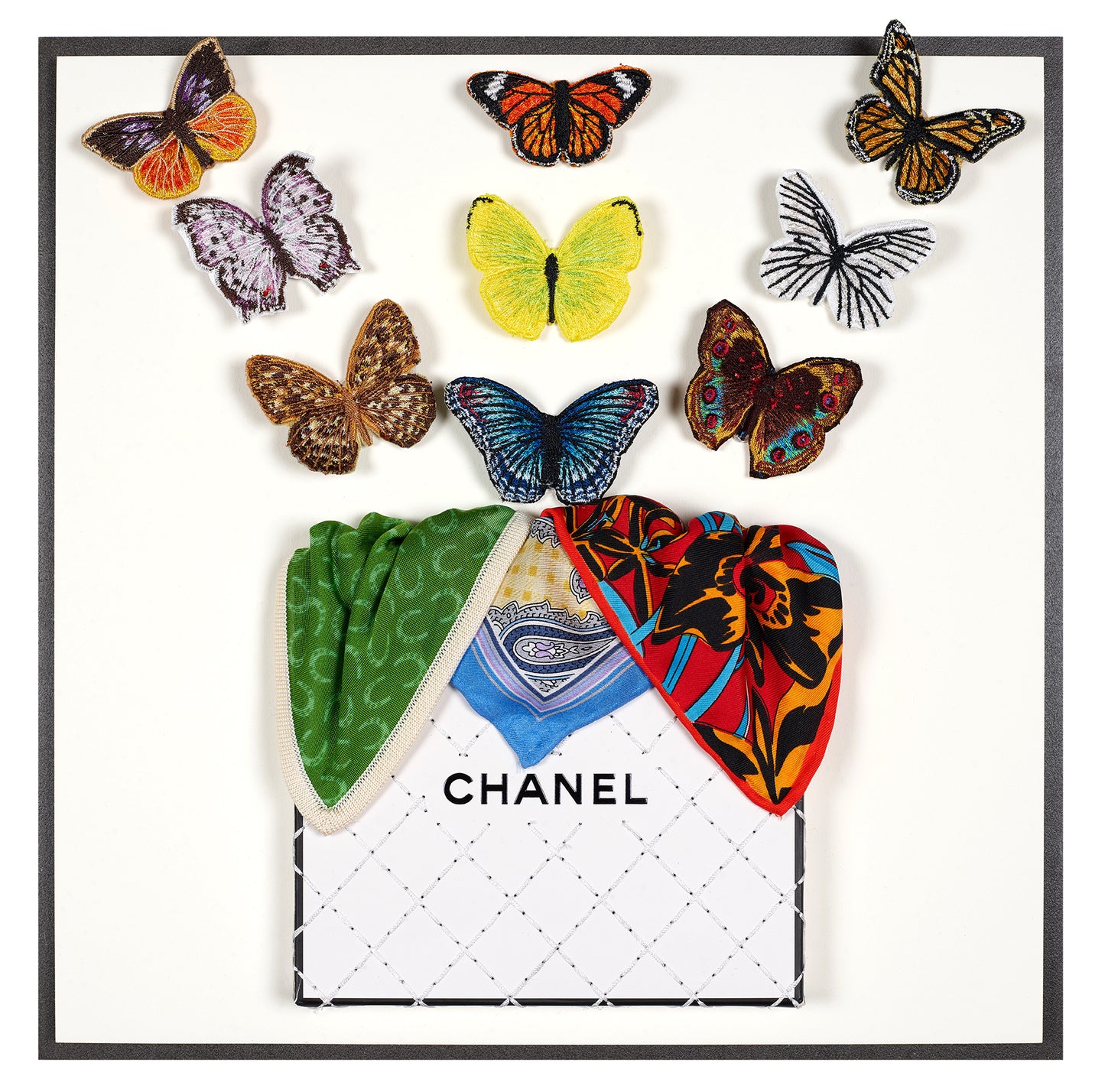 White Chanel Butterfly Surprise by Stephen Wilson (12x12x2")