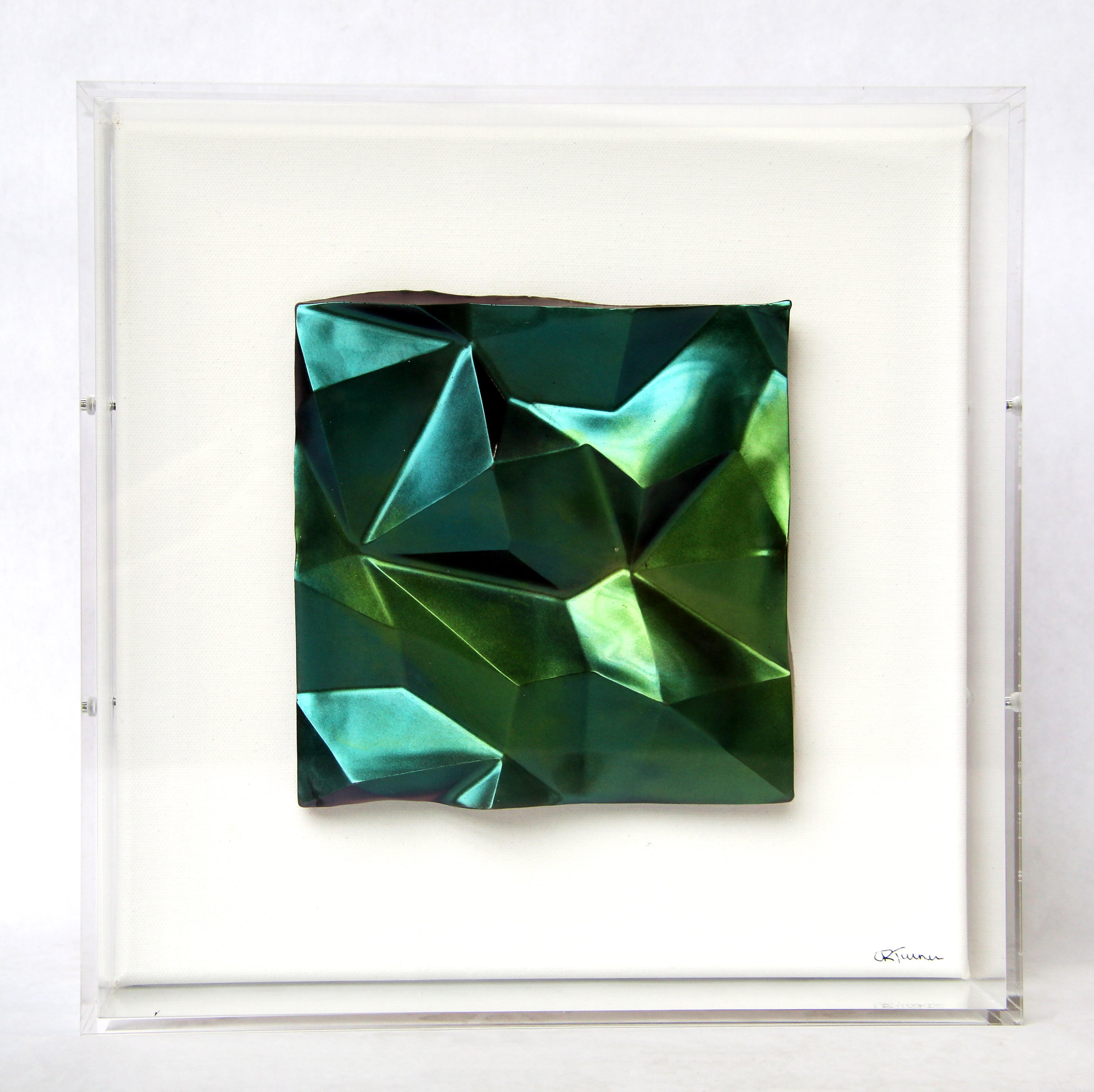 Jagged Greens Geode in Clear Acrylic Shadowboxes by Christi Turner (12x12x3)
