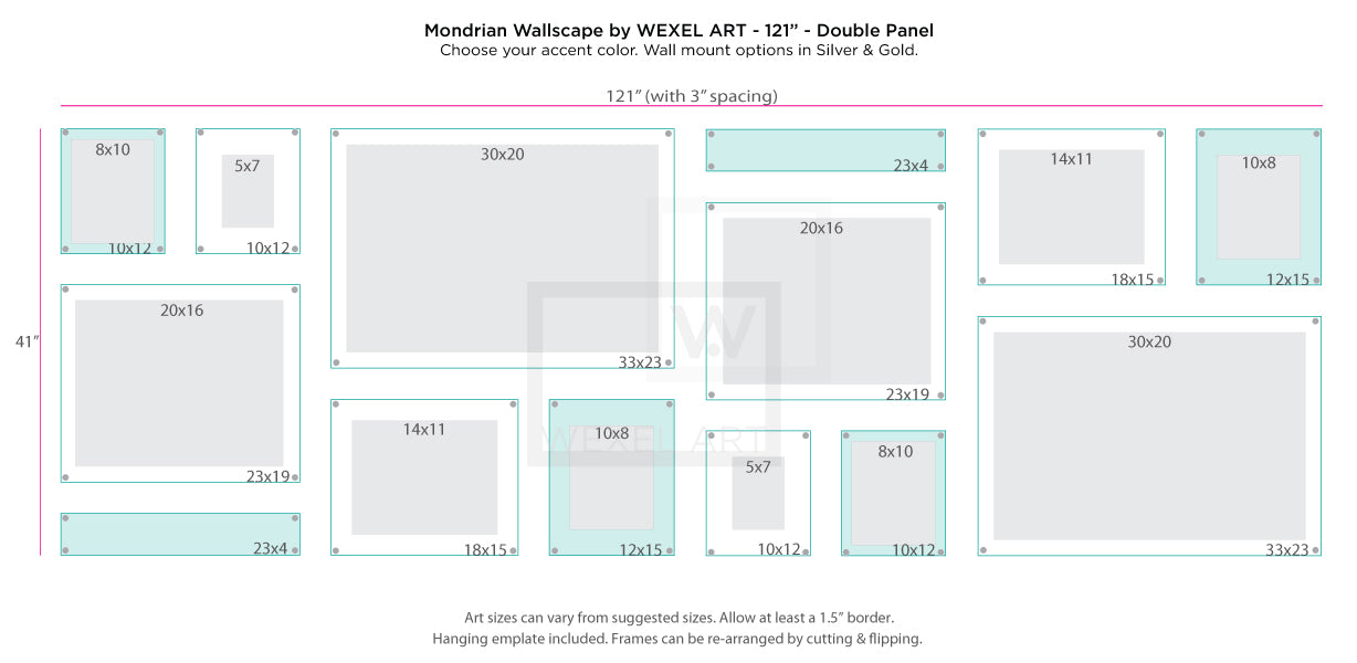 Mondrian 121" Double Panel Wallscape (Choose Your Color or Clear)